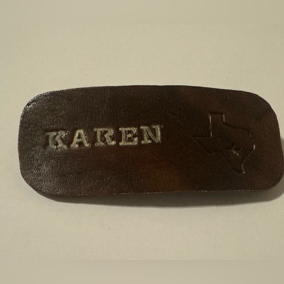 Barrette. “Karen” and Texas Image. Approx. 4”x 1.5” - Picture 1 of 6